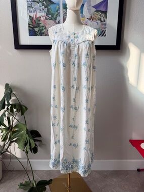 Vintage Lilly Wicket 100% Cotton Embroidered Lace Floral Nightgown STUNNING Sz L